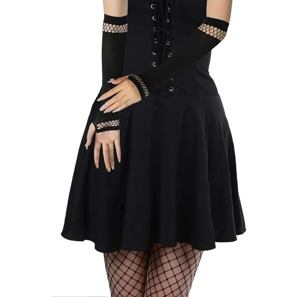 Women's Fishing Halloween Black 8 Net Gloves Fingerless Gothic Accessories